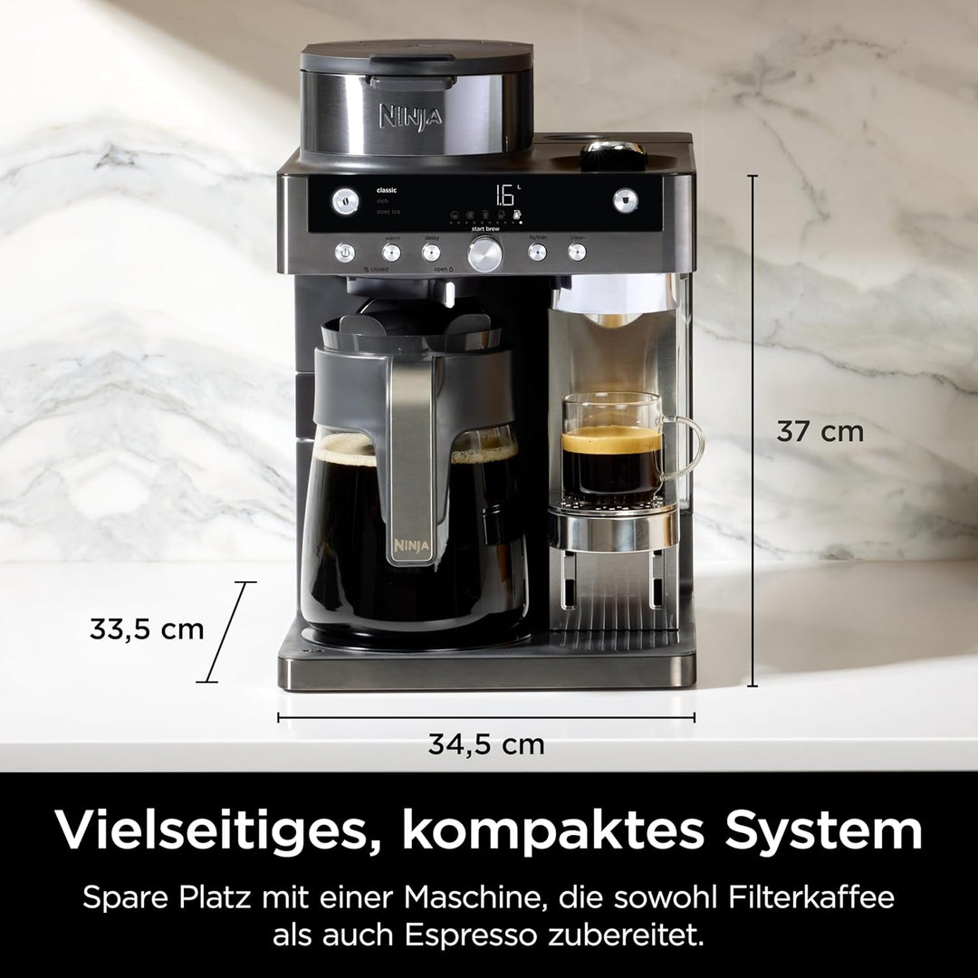 Ninja Prestige 2-in-1 Filterkaffee- und Kapselmaschine mit integriertem Milchaufschäumer, für Latte,
