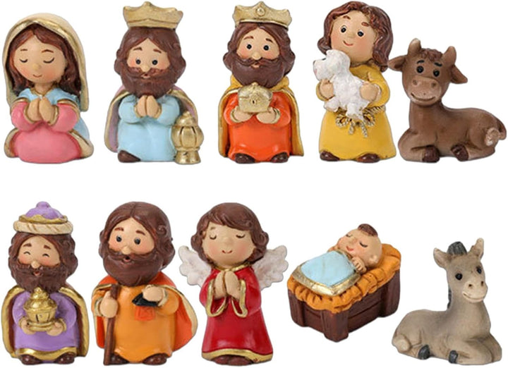 Weihnachtskrippe Set mit figuren, 10 Stück Jesus Krippe Figuren Statue, Krippenfiguren Harz, Weihnac