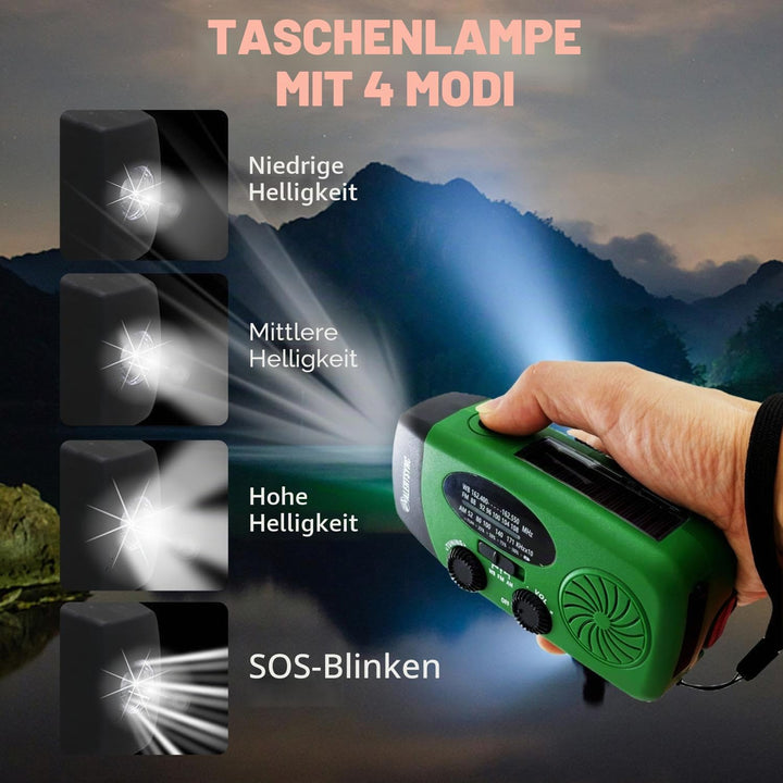 Notfall-Solarradio, tragbares Kurbelradio mit LED-Taschenlampe, wiederaufladbares 5000mAh-Netzteil,