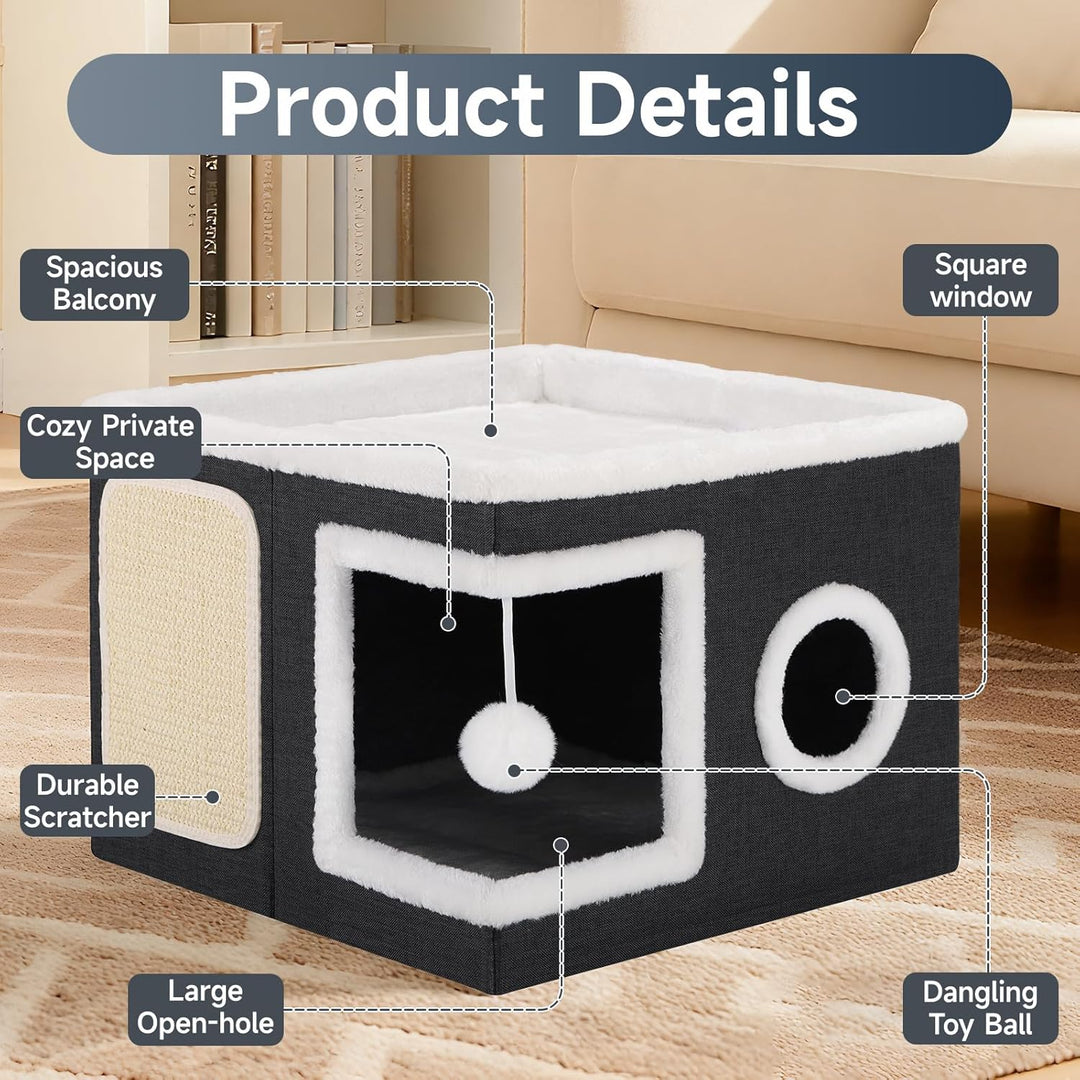 Shikha Faltbares Katzenhöhle Indoor für grosse Katzen, 43L*43B*32H cm Grosse Katzenhaus mit Kratzbre