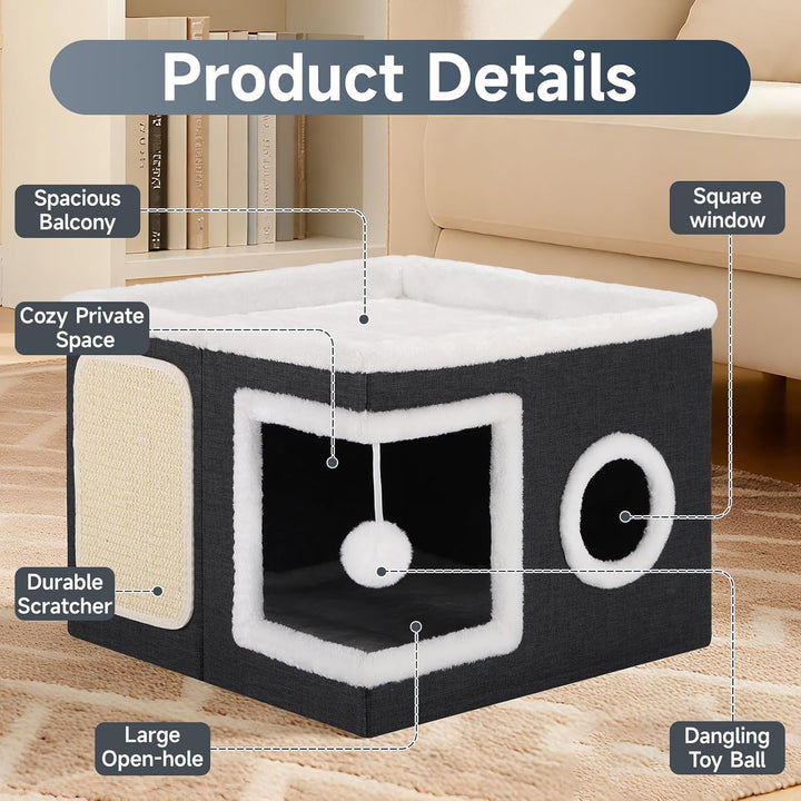 Shikha Faltbares Katzenhöhle Indoor für grosse Katzen, 43L*43B*32H cm Grosse Katzenhaus mit Kratzbre