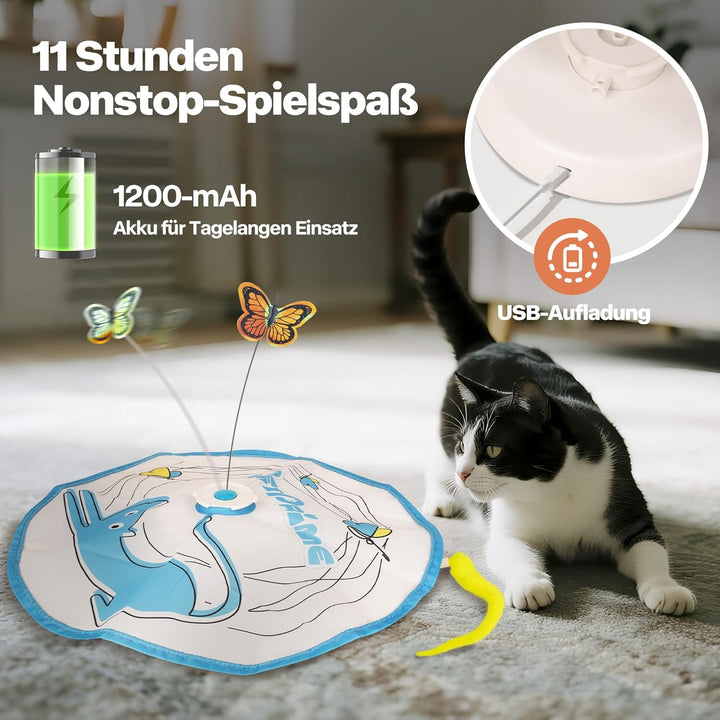 Pet Prime Interaktives Katzen Spielzeug mit Rotierendem Schmetterling & Federangel Automatisches Bew
