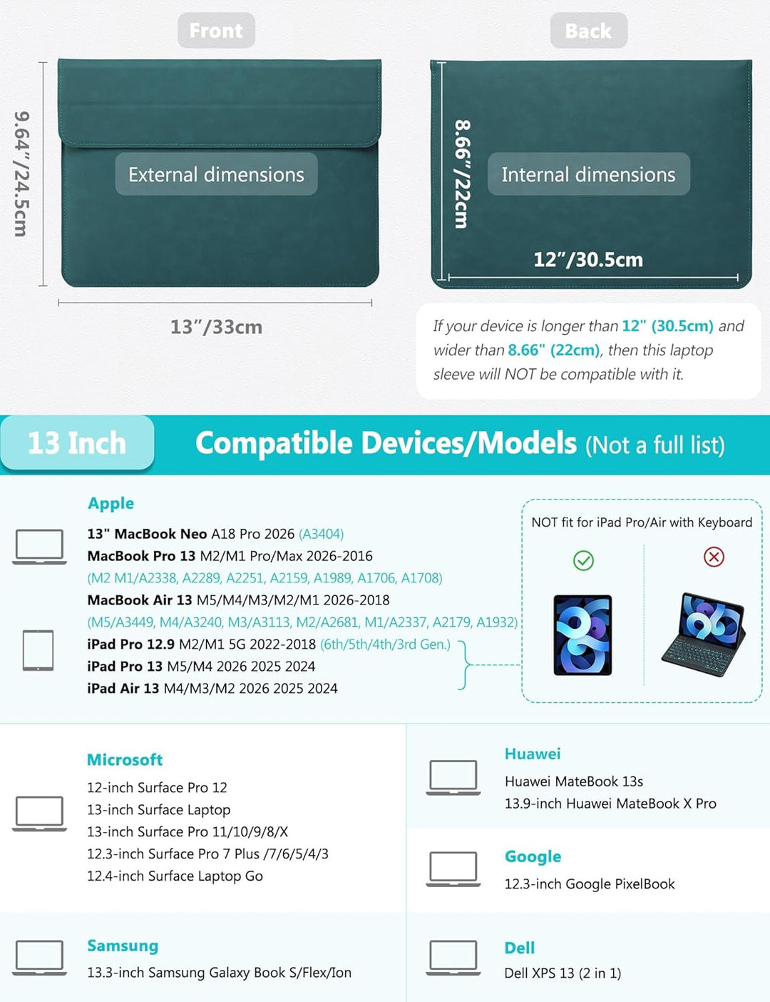 HYZUO 13 Zoll Laptop Hülle mit Standfunktion für 2025-2018 MacBook Air 13 M4 M3 M2 M1, 2025-2016 Mac