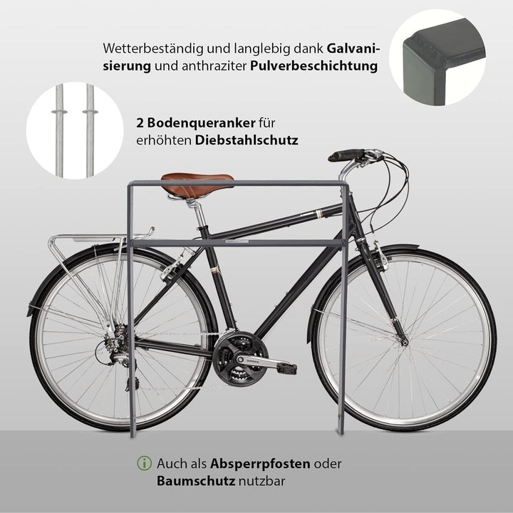 Fahrrad Anlehnbügel zum Einbetonieren aus Flachstahl mit Knierohr