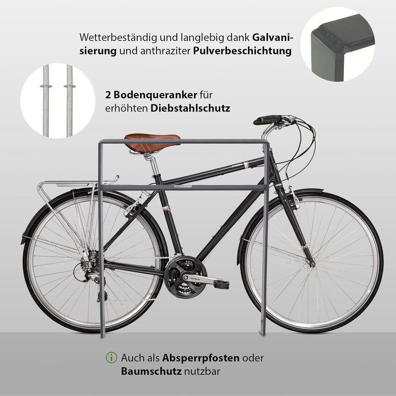 2er Set Fahrrad Anlehnbügel zum Einbetonieren aus Flachstahl mit Knierohr