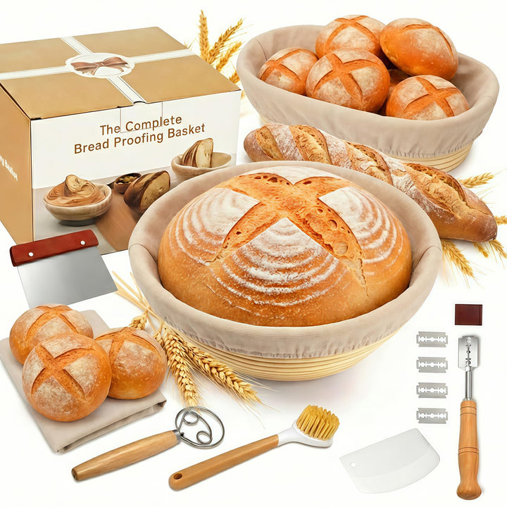 Sauerteig Starter Set, Gärkörbchen – 23cm Rund & 25cm Oval Brotkörbchen, Gärkorb Brot Aus Rattan Gef