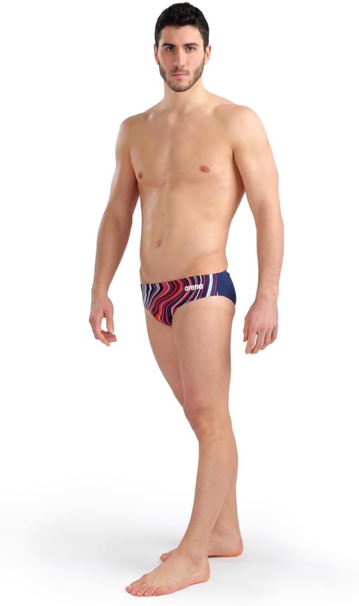 ARENA Herren Men's Swim Briefs Marbled Badehosen Slip (1er Pack) 4 Navy-red Multi, 4 Navy-red Multi