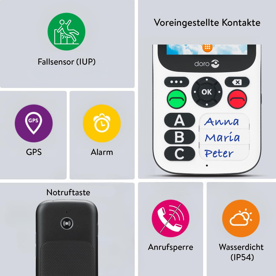 Doro - 780X IUP (PTI) – tragbares 4G entsperrt – Alarm für Arbeiter isoliert – GPS – Assistenztaste