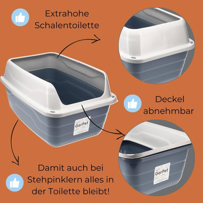 GarPet XXL Extra hohe Katzentoilette offene Katzenklo mit hohem Rand Jumbo Schalentoilette gross ohn