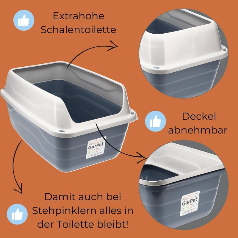 GarPet XXL Extra hohe Katzentoilette offene Katzenklo mit hohem Rand Jumbo Schalentoilette gross ohn