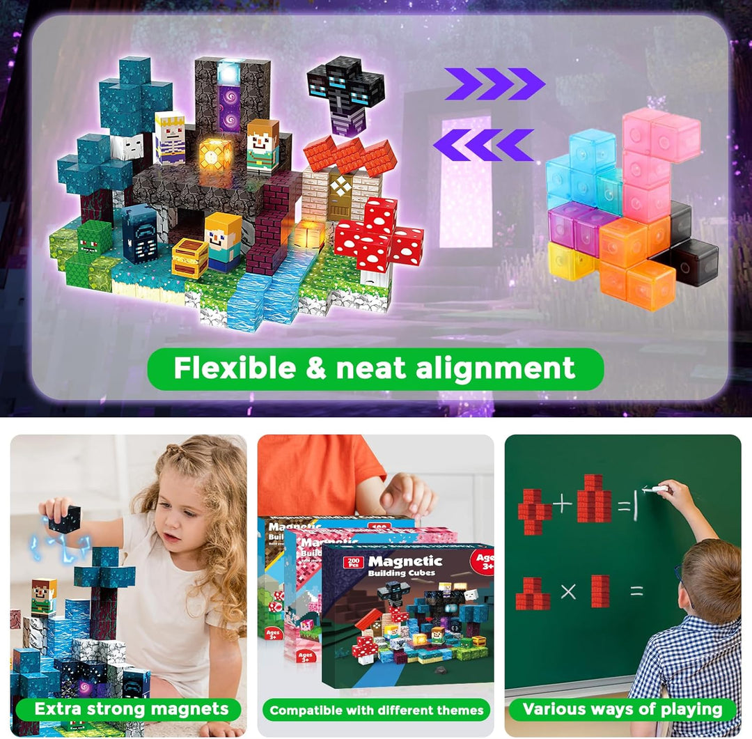 Magnetische Bausteine 200 Teile - Düsterwald Abenteuer Set mit - Magnetwürfel für Kinder - 36 Versch