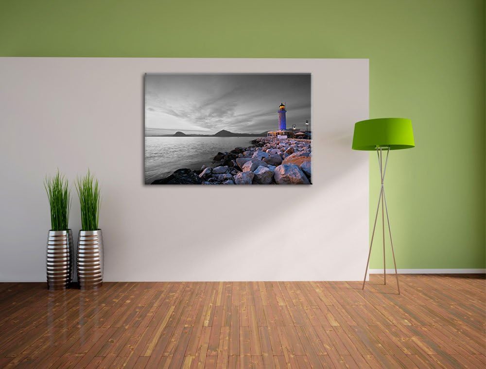 Romantischer Leuchtturm bei Ebbe schwarz/weiss Format: 100x70 auf Leinwand, XXL riesige Bilder ferti