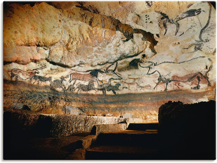 ARTland Leinwandbilder Wandbild Bild auf Leinwand 60x45 cm Wanddeko Steinzeit Tiere Stier Höhle von