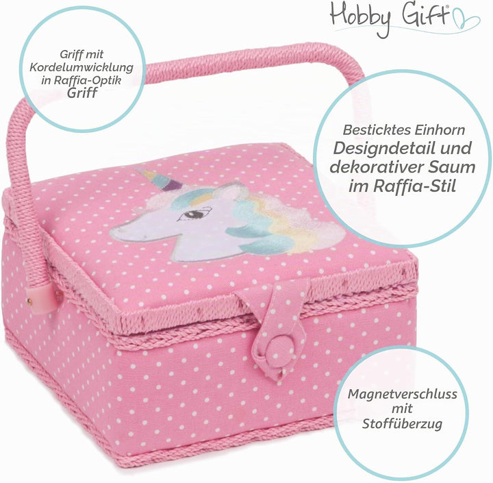 Hobby Gift Exklusives kleines Nähkästchen, Einhorn, 20 x 20 x 11cm, Einhorn