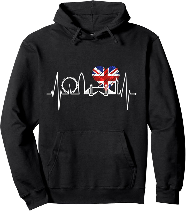 London Skyline Herzschlag UK Flagge London Fans Herz London Pullover Hoodie