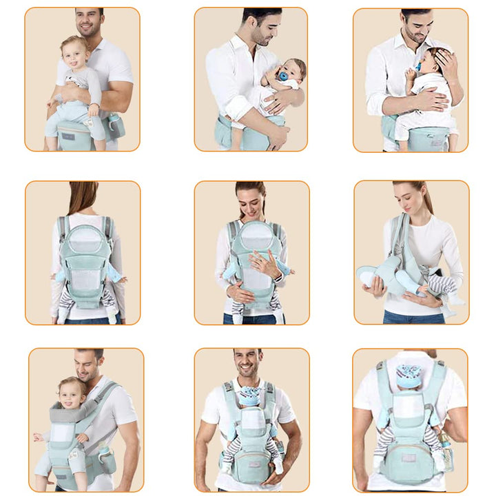 Azeekoom Babytrage Ergonomischemit Hüftsitz, Baumwolle Kindertrage Dorsal und Ventral, Leicht Atmung