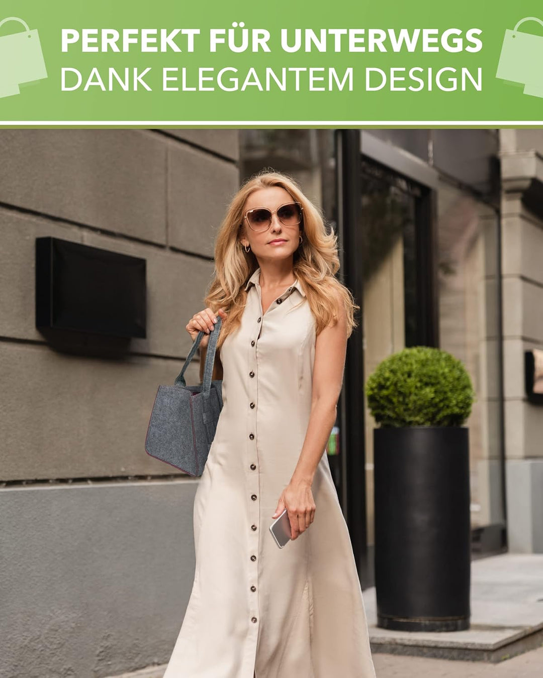 Tebewo Handtasche,Shopping Bag aus Filz, verschliessbare Einkaufs-Tasche mit Henkel, Einkaufskorb, F