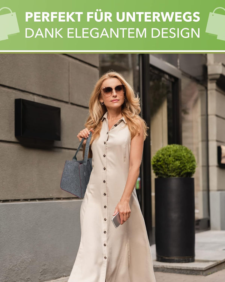 Tebewo Handtasche,Shopping Bag aus Filz, verschliessbare Einkaufs-Tasche mit Henkel, Einkaufskorb, F