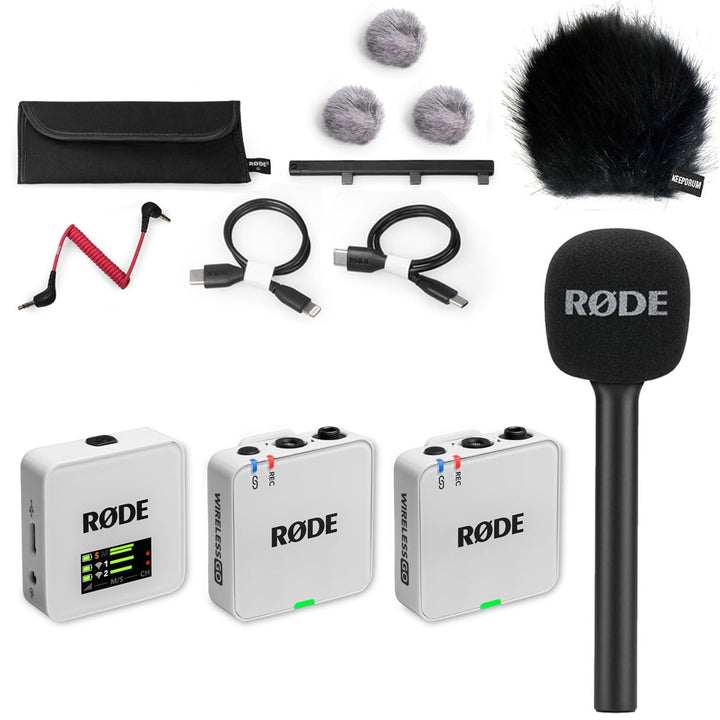 Rode Wireless GO Gen 3 Drahtloses 2-Kanal Mikrofon-Funksystem Weiss mit Interview GO Handadapter und
