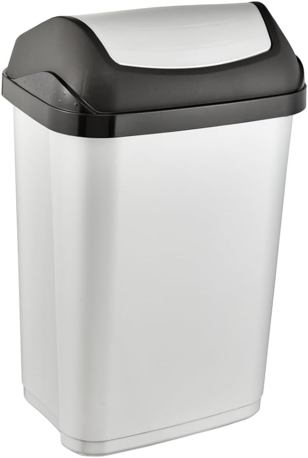 keeeper swantje 2x Mülleimer mit Schwingdeckel, 25 l, 33,5 x 25,5 x 53,5 cm, Light Silver Hell-Silbe