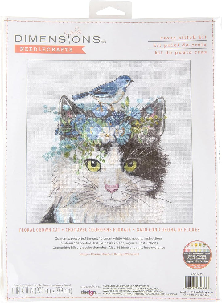 Dimensions Kreuzstich-Set, Motiv: Katze, Blumenkrone, mehrfarbig, 4-teilig