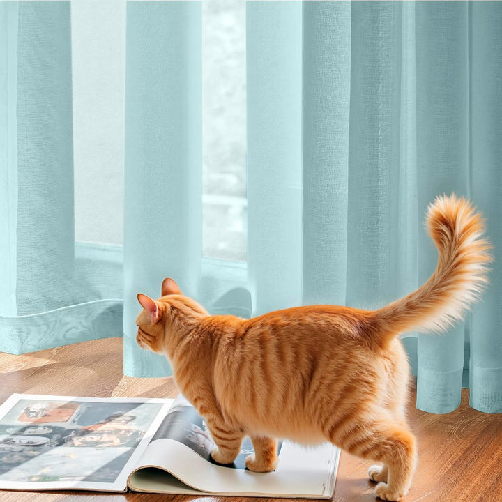 TOPICK Sheer Vorhang Mit Ösen Sheer Vorhänge Voile Halb Transparent Gardine Gaze Paarig Schals Fenst