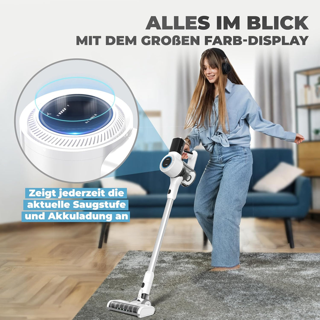 KLAMER Akku Staubsauger, 2-in-1 Staubsauger kabellos & Handstaubsauger, Akkulaufzeit bis 45 min, Akk