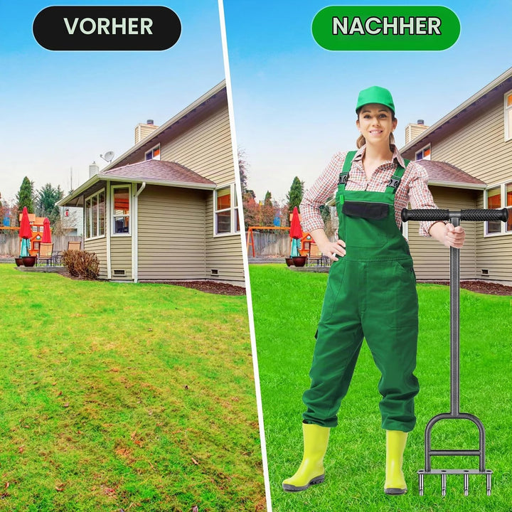 Edelstahl Rasenlüfter Aerifizierer für Rasen Manuell - Rasenspecht mit Gummigriff Gartengeräten Vert