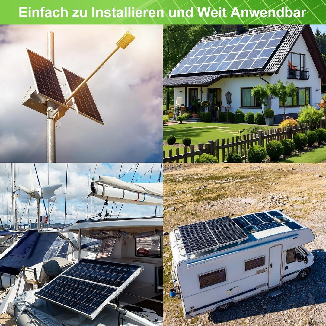50W Solarpanel 12V Kit: 2x25W Monokristallines Photovoltaik Solarmodul mit 10A Laderegler, 2Pcs Verl