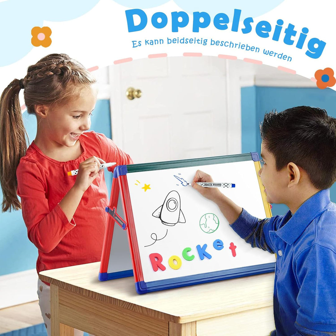 Swansea Magnettafel Kinder, Klappbar Whiteboard, A3, Doppelseitig mit Buchstaben- und Zahlenmagneten