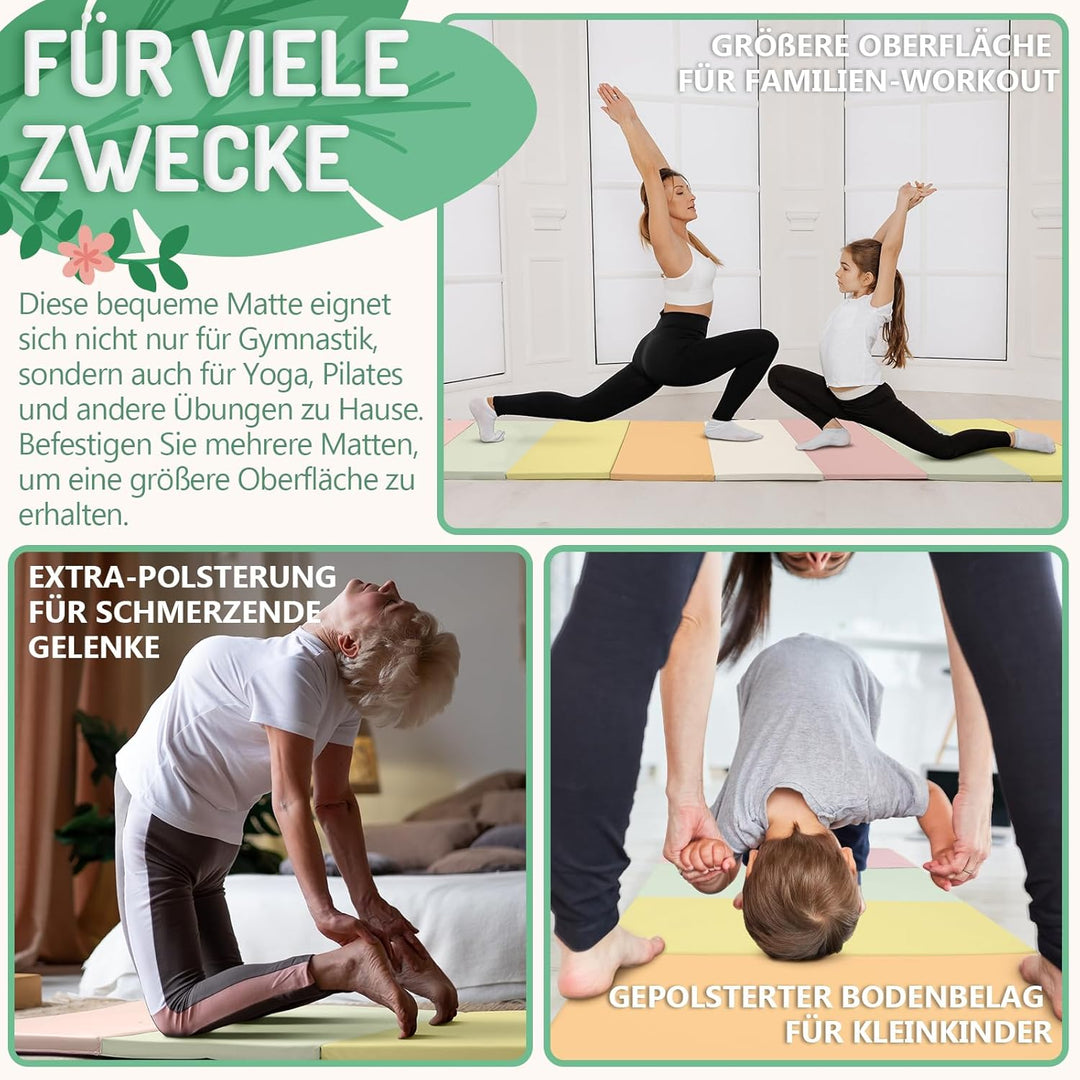 PhysKcal 195 x 75 x 3 cm Klappbare Weichbodenmatte Turnmatte Fitnessmatte Gymnastikmatte mit Tragegr
