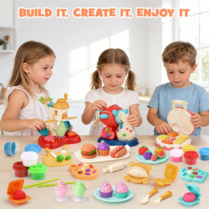 Dreamon 3 in 1 Knete Dough Set für Kinder - Spielküche Zubehör ab 3 4 5 Jahre, Knete Eismaschine Kne