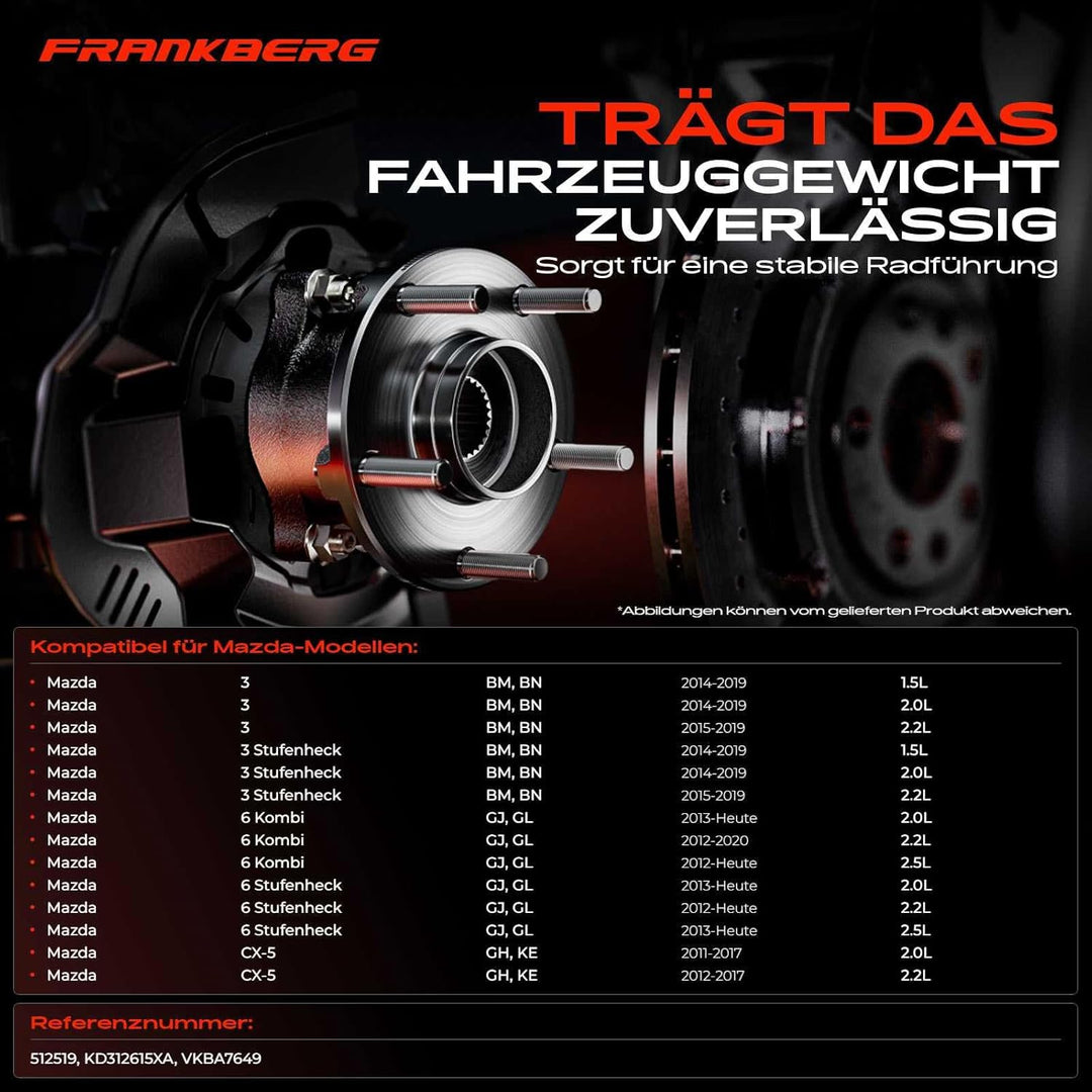 Frankberg 1x Radnabe Radlagersatz Hinterachse für 3 BM BN 6 GH GJ GL CX-5 GH KE 1.5L-2.5L 2011-Heute