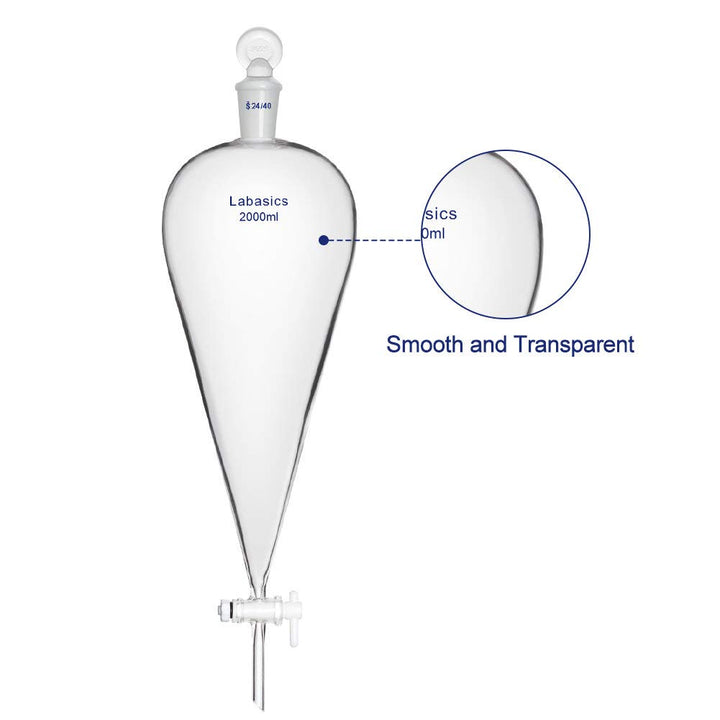 Labasics 60ml Borosilikatglas Konischer Scheidetrichter mit PTFE-Absperrhahn, Separatory Funnel 60 m