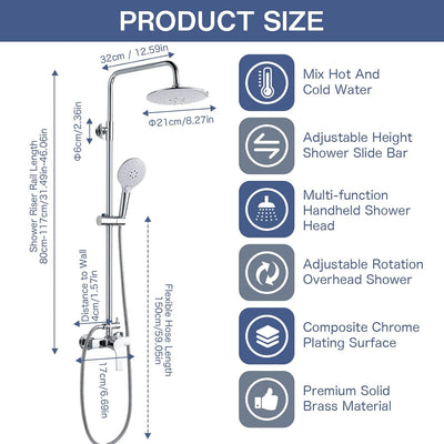 kisimixer Duschsystem mit Einhebelmischer - Regendusche Duschset mit 2 Strahlarten(8 Zoll), Duschkop