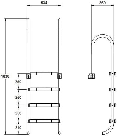 EVOLUTION 4E Einbauleiter eng 4-stufig V2A Edelstahl Pool Handlauf