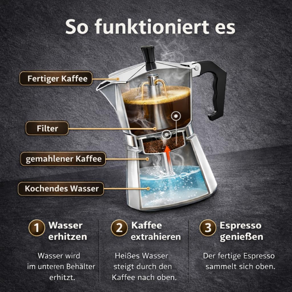 Espressokocher Induktionsgeeignet aus Aluminium – Mokkakanne für alle Herdarten – Zubereitung nach i