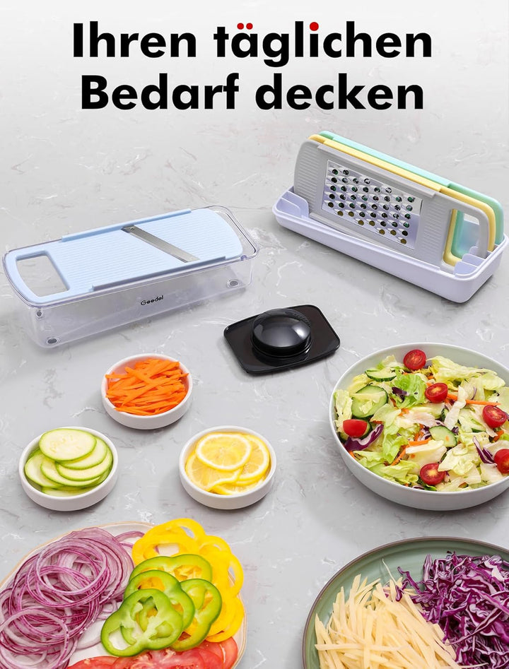 Geedel 4 in 1 Multifunktion Mandoline Gemüsehobel, Zwiebelschneider Gemüseschneider Manuell Käsereib