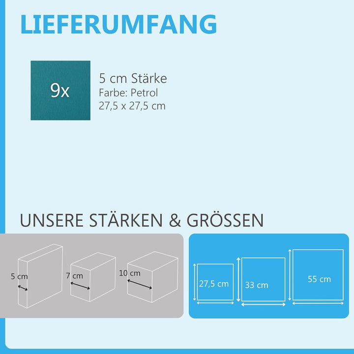 platino24 Akustikpaneele 9 Elemente Colore Quadrat 27,5 x 27,5 cm Petrol I Schallabsorber aus Basote