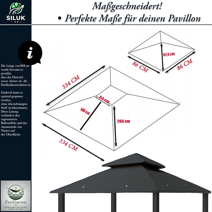 freigarten.de Ersatzdach für Pavillon 334 cm x 334 cm Sand Antik Pavillon Wasserdicht Material: Pana