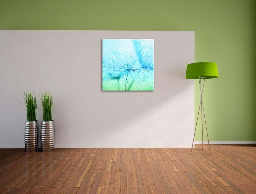 Pixxprint Pusteblume bedeckt mit Tropfen Pinsel Effekt, Format: 70x70 auf Leinwand, 70x70