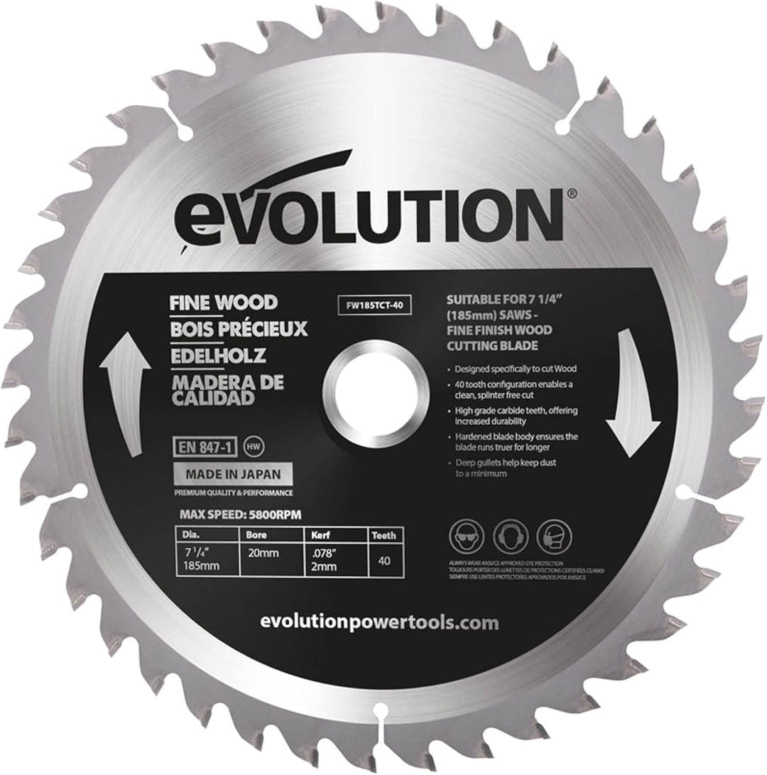 Evolution FW255TCT-60 - 255 mm feines Holzsägeblatt - Hartmetallbestücktes Sägeblatt mit 60 Zähnen l