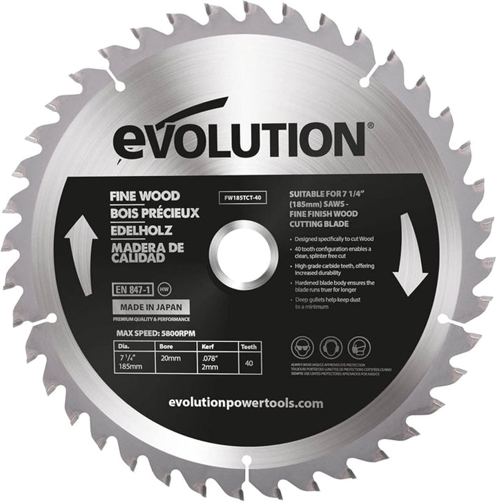 Evolution FW255TCT-60 - 255 mm feines Holzsägeblatt - Hartmetallbestücktes Sägeblatt mit 60 Zähnen l