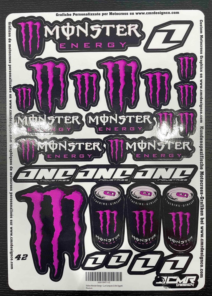 Aufkleber Monster Energy Fuchsia – Set hochwertiger Vinyl-Aufkleber für Motorrad, Helm, Auto, MTB, B