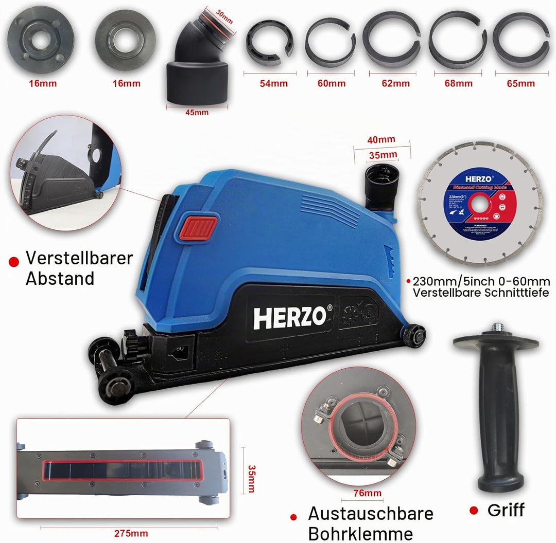 HERZO Absaughaube für Winkelschleifer 230mm mit Diamanttrennscheibe 230x22,2 mm Standard 230mm Absau