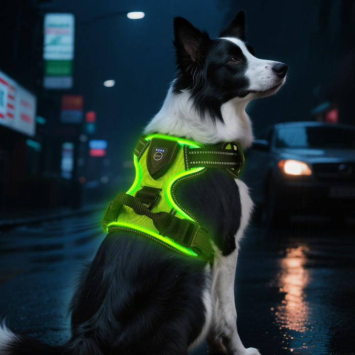 AUAUY Hundegeschirr Leuchtend, Einstellbar Leuchtgeschirr LED Aufladbar Reflektierendes, 3 Modi Atmu