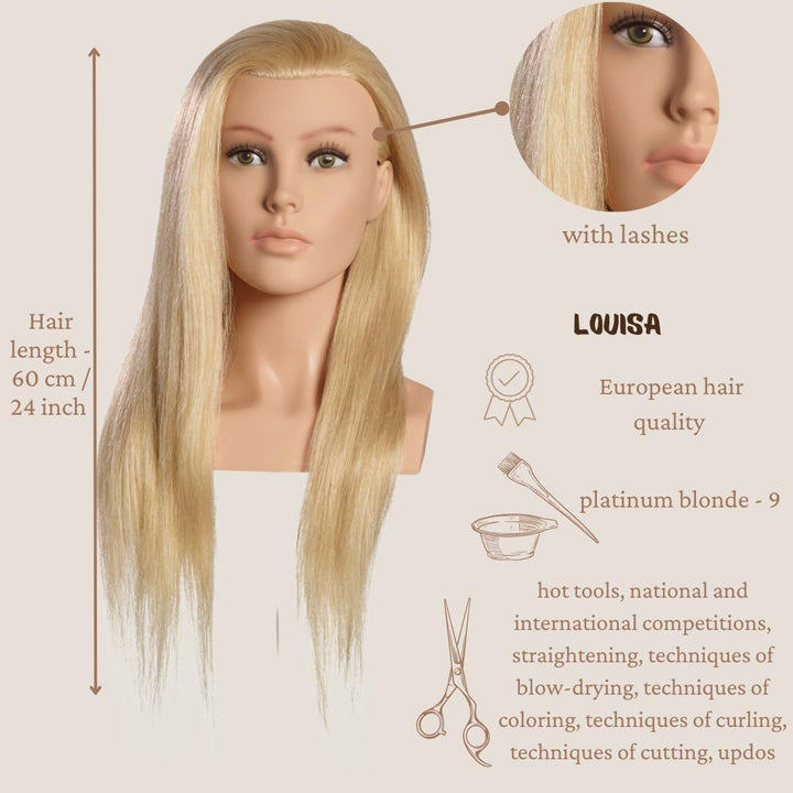 L'IMAGE Louisa Frisierkopf mit 60 cm Echthaar, mit Wimpern
