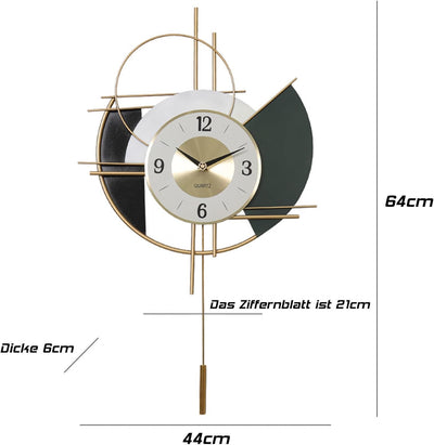 GERHWASH Moderne Grosse Wanduhr, 64x44cm Römische Ziffern Europäische Industrie Uhr Runde Metall sti