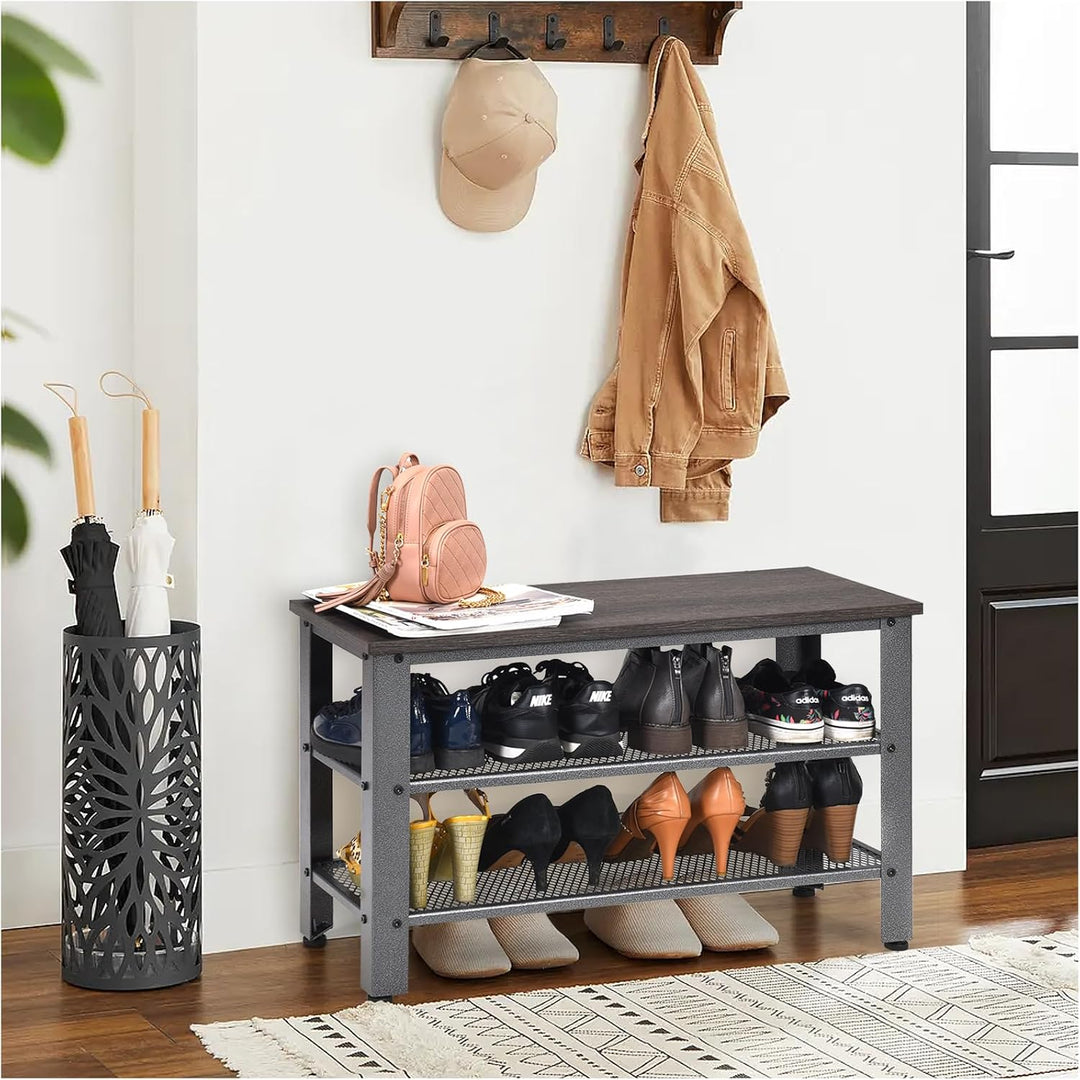 Giantex Schuhbank, Schuhregal mit 2 Gitterablagen, Sitzbank mit Stauraum, Schuschrank Industriedesig