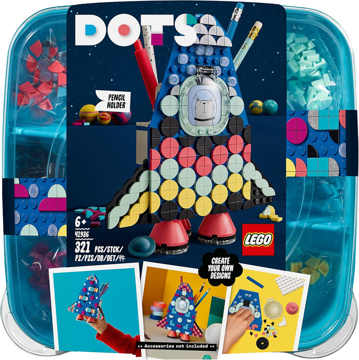 LEGO 41936 DOTS Raketen Stiftehalter Bastelset für Kinder, Kinderzimmer-Deko, Kreativset Normale Ver